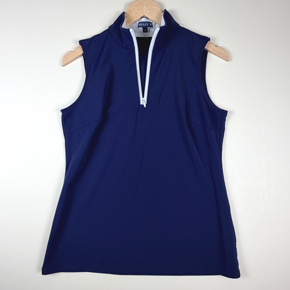 Melly M Navy Blue Sleeveless Golf Top Quarter Zip Mock Neck Small Athletic